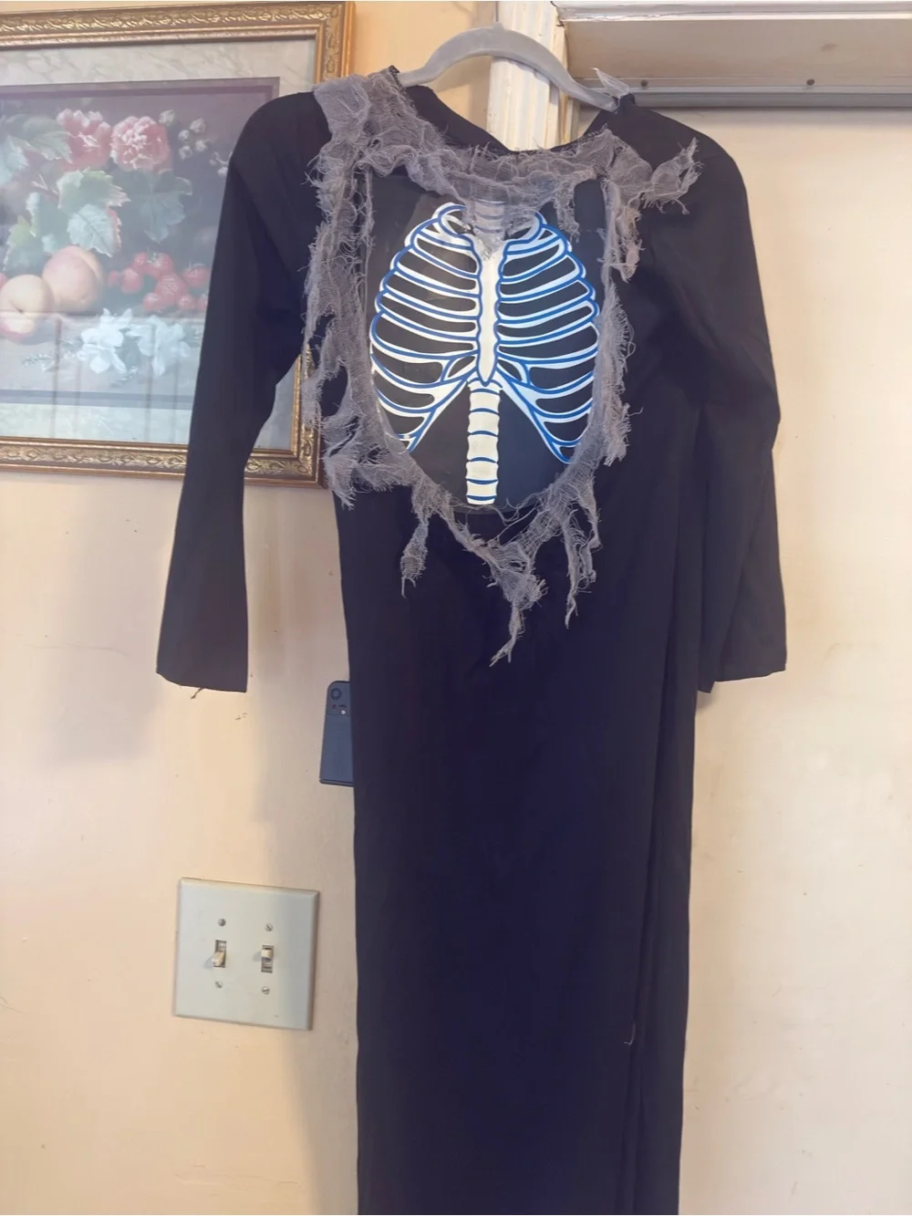 Target Black Hooded Skeleton Costume with Blue and Gray Accents